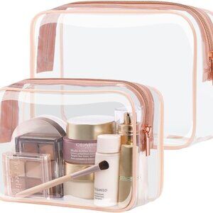 Clear Makeup Bags, 2 Pack TSA Approved Toiletry Bag Quart Size Bag, Travel Makeu